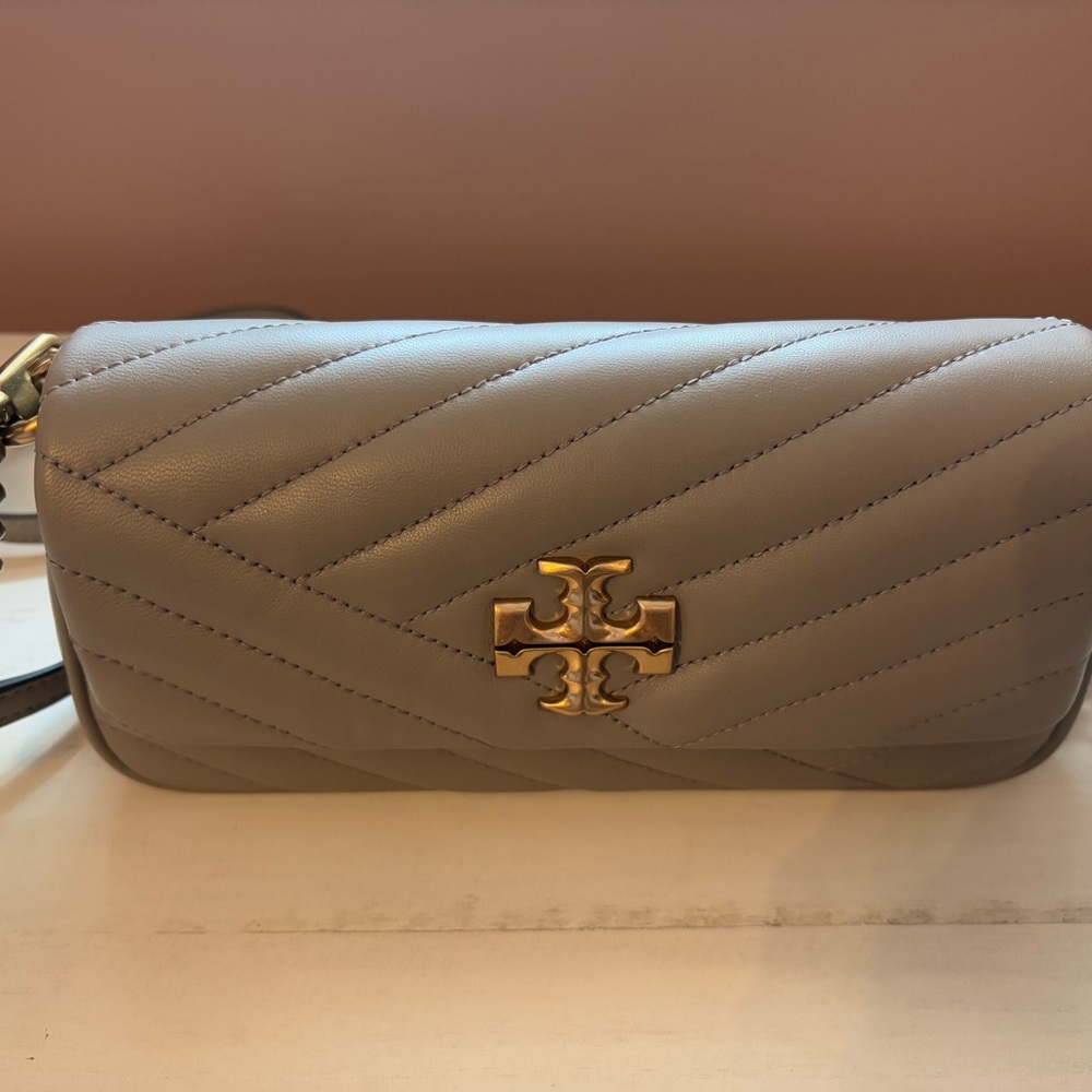 Tory Burch Quilted Crossbody Bag in Gray and Gold